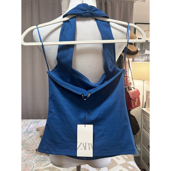 Nwt-Zara-STRETCH PLEATED HALTER TOP-M - Picture 5 of 5